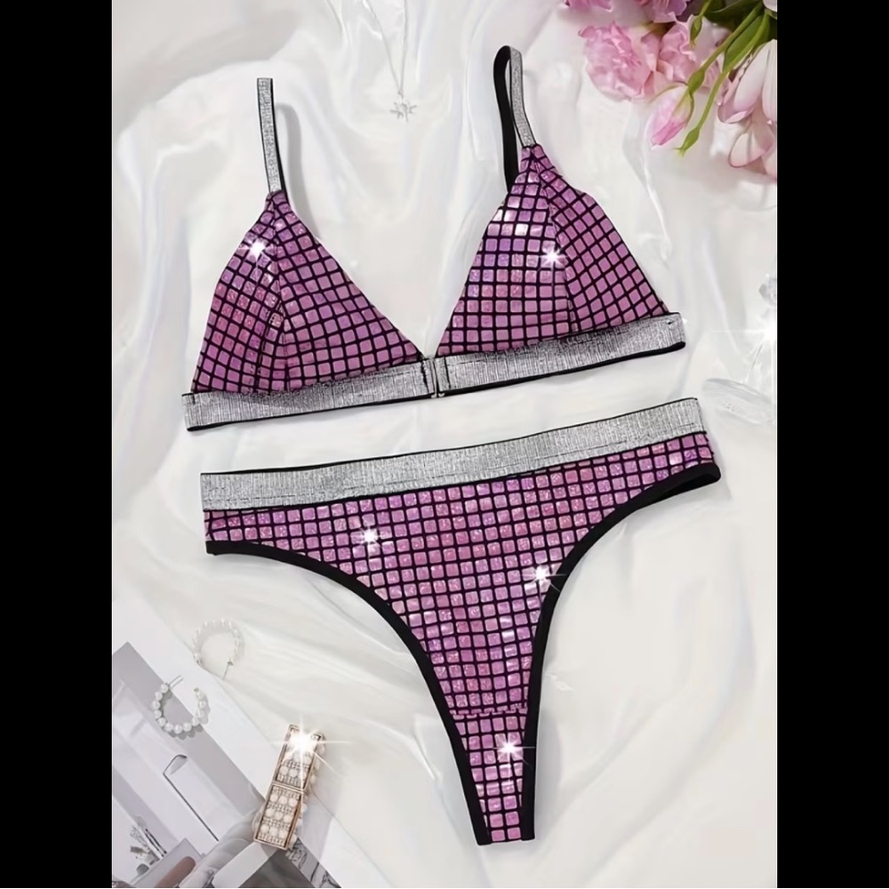 Pink, Black & Silver, Sparkling, Contemporary, Lingerie Set